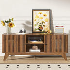 Oubayajia Mid Century Modern TV Stand for Televisions up to 60 Inches, with Sliding Doors and Storage, Curved Edge Television Stands, TV Consoles, Media Consoles for Living Room (Walnut, 51.2inch)