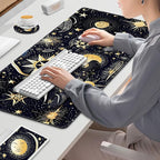 Gaming Mouse Pad, Large Desk Mat, Cute Desk Pad Protector, 4in1 XXL Mousepad + Keyboard Wrist Rest+Mouse Wrist Rest+Coaster Set with Ergonomic Desk Pad for Home Office PC Computer, Stars and Moon