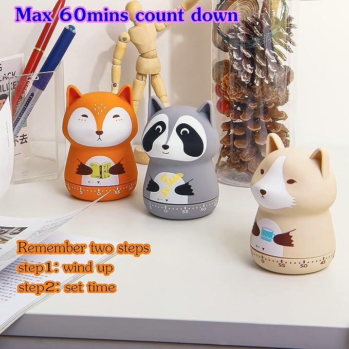 NUOSWEK Mechanical Kitchen Timer, Cute Animal Timer for Kids, Wind Up 60 Minutes Manual Countdown Timer for Classroom, Home, Study and Cooking (Brown Lesser Panda)