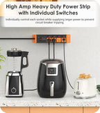 CCCEI Heavy Duty Surge Protector Power Strip 20 Amp Individual Switches. 12FT 12 Gauge Extension Cord with Multiple Outlets. Kitchen, Garage, Shop, Industrial Wall Mount Electric Extender, Orange.