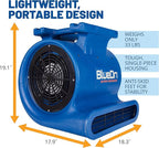 BlueDri Super Monsoon 1 HP, 4050 CFM Air Mover Blower Fan for Water Damage Restoration Carpet Dryer Floor Home and Plumbing Use, Blue, BD-SMNSN