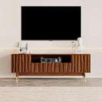 ATJafurn 66‘’ Brown Walnut Finish TV Stand for 48/55/65 Inch TVs, Mid Century Modern Wood Media Console Entertainment Center with 2 Drawers and 2 Cabinets for Living Room Bedroom
