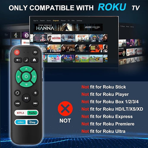 2 Pack Replacement Remote Control Only for Roku TV, Fit for TCL/Onn/Hisense/Element/Sharp/Philips/Westinghouse/Insignia/JVC/RCA/Hitachi/Sanyo Roku TV (Not for Roku Stick and Box)