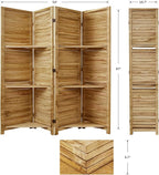 Partition Room Dividers, 67 * 51inch Folding Wood Privacy Screen with Three Display Shelves Suitable for Home Office, Study, Art Display - 4 Panel(Natural)