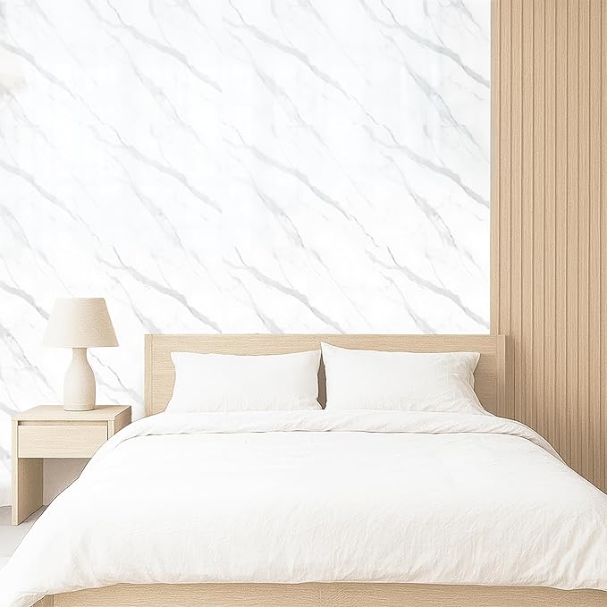 Dundee Deco Faux Marble Wall Panels - 2 ft X 4 ft - Glossy, Waterproof Indoor Wall Cladding - Off-White, Grey Veins - Set of 4 - Covers 31 sq ft