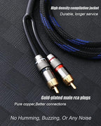 Diaianyfi Audiophile RCA to 2RCA Subwoofer Cable,1 RCA Male to 2 RCA Male Audio Cable RCA Y-Adapter,Oxygen-Free Copper,Nylon Braided Jacket (3.3FT)