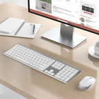 Wireless Keyboard and Mouse, Vssoplor 2.4GHz Rechargeable Compact Quiet Full-Size Keyboard and Mouse Combo with Nano USB Receiver for Windows, Laptop, PC, Notebook-White Silver
