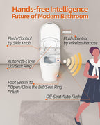 Luoware Smart Toilet with Bidet Built in, Luxury One Piece Elongated Bidet Toilet with Auto Close & Flush, Foot Sensor to Open/Close/Flush, Heated Seat, Massage Wash, Night Light, Remote Control