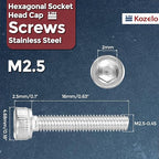 Kozelo 30pcs Socket Head Cap Screws - [M2.5-0.45 x 16mm] 304 Stainless Steel Allen Socket Drive for Electrical Motor 3D Printing Fan Engine Replacement Use, Silver