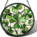 CRISGIF Stained Glass Window Hanging - Ireland Green Lucky Clover Suncatcher for Doors Garden St. Patrick's Day Sun Catchers Decor Mother's Day Birthday for Women Men Mom Nana 11.8 in