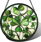 CRISGIF Stained Glass Window Hanging - Ireland Green Lucky Clover Suncatcher for Doors Garden St. Patrick's Day Sun Catchers Decor Mother's Day Birthday for Women Men Mom Nana 11.8 in