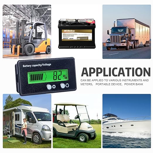12V 24V 36V 48V Battery Capacity Indicator Golf Cart Voltage Meter with LCD Display Green Backlight, Waterproof Monitor Gauge Digital Voltmeter Testers for 3S-26S Lithium Battery&Lead-Acid Batteries
