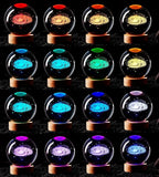 Conalisk 3D Galaxy Crystal Ball Lamp,3.15 Inch K9 Crystal Ball Night Light with Wooden Base,16 Colors Changing Light with Dimmable Remote Control,3D Laser Engraving Holographic Lamp (Galaxy)