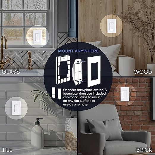 RunLessWire Fan & Light Battery-Free DIY Wireless Light Switch Kit 150ftRF Range Kinetic for Bathrooms & Ceiling Fans: 1 Dual Remote Switch Controls 2 5A On/Off Receivers Separately – Black