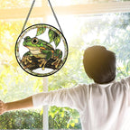 DASTOLL Stained Glass Window Hanging, Frog Green Leaf Sun Catchers Colorful Glass Panel Cool Suncatcher Decor for Birthday for Women, Men, Wife, Aunt, and Mom 11.8x11.8 in