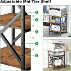 Ollieroo 3 Tier Printer Stand, Large Table with Wheels, Rolling Cart with Height Adjustable Middle Storage Shelf, 23.6 x 23.6 x 30.3 Inches Shelf for Home Office, Vintage Brown