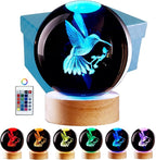 Conalisk 3D Hummingbird Crystal Ball Lamp,Lifelike 3D LED Bird Night Light,16 Colors Changing Light,Dimmable Remote Control,Desk Hummingbird lamp (Bird)