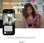 Arlo Video Doorbell 2K (2nd Gen, Latest Release), Wireless or Wired Option, 2-Way Audio, Night Vision, Head to Toe Video View, Package Detection, Person & Vehicle Recognition, 1-Month Secure Plan