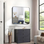 Black Bathroom Mirrors for Wall, 30"x30" Square Mirror, Rounded Corner Metal Frame Wall Mirror, Bathroom Vanity Mirror for Bedroom Living Room Entryway Horizontal Or Vertical Mounting