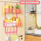 Kaiferty Over The Door Hooks Organizer, Coat Rack Over The Door Storage Hanger Towel Rack, Back of Door Storage Organizer for Bathroom,Bedroom,Kitchen,Office (Pink, 3-Tier)