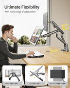 monTEK Dual Monitor Stand for 2 Screens 17 to 35 Inch, Heavy Duty Monitor Mount Arm, VESA Mount Desk Stand with C-Clamp/Grommet Base, Holds up to 24.3 lbs Per Arm, VESA 75/100mm, Gray, MA1010DG-D