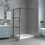 Goodyo Fixed Shower Door 34" X 72" Clear Tempered Glass Shower Screen Panel for Walk-in Bathroom, Black Framed 3 Pieces Shower Glass