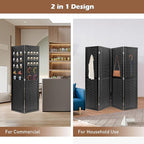 ECOMEX 4 Panel Room Divider, 5.6Ft Pegboard Display Wooden Room Divider Folding Privacy Screen Room Divider Freestanding Peg Board Display for Trade Show Craft Show Home Wall Organizer, Classic Black