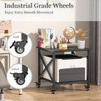 TQQDCI Printer Stand, 23.6 x 23.6 Inches Large Printer Stand with Storage Shelf, 2 Tier Printer Table for Home Office, Rolling Printer Cart with Industrial Wheels, Mini Fridge Stand Table, Black