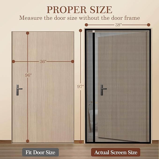 Yotache Reversible Left Right Side Opening Tall Magnetic Screen Door Fits Door Size 36 x 96, Reinforced Polyester Mesh, Actual Screen Size 38" x 97" Black