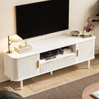DAMCROP TV Stand 62.4 Inch Mid Century Modern Media Console Table with Drawer Sliding Tambour Door Farmhouse Sideboard Buffet Cabinet Fits TVs up to 75 inch Fluted Wood Entertainment Center(White)