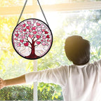 DASTOLL Stained Glass Window Hanging, Pink Love Heart Tree Suncatcher Hangings Beige Sun Catchers Decor for Birthday Holiday for Women, Men, Wife, Aunt, Mom 11.8IN