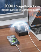 Kakyanill 100W Power Strip, 6 AC Outlets 8 USB Ports(4 USB C) with 2000J Surge Protector, 5ft Flat Plug Extension Cord, Compact for Desk Home Office Dorm, Black
