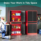 SISESOL Metal Storage Cabinet with Drawer and Lock,Garage Storage Cabinet with Locking Doors and Shelves,71" Black Red Metal Cabinets,Lockable Steel Tool Cabinets for Garage,Home,Office,Shop