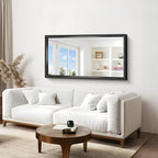 Black Rectangle Mirror, 55 x 30 Inch Bathroom Mirrors for Over Sink, 0.6" Thickened Deep Frame Brushed Black Mirrors for Wall, Shatterproof Tempered Glass, Antirust, Horizontally or Vertically