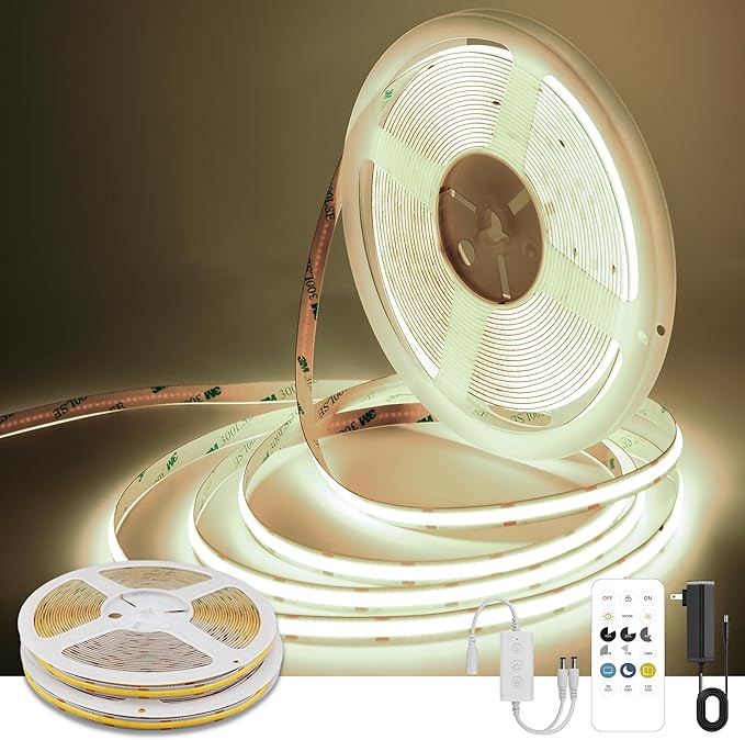 Pandery COB LED Strip Lights Natural White,24V Dimmable led Light Strip KIT with Remote and app Control,4000K 65FT/20m 8mm Wide Ra>90 Cuttable Flexible Strip Lights for Bedroom,Shelf,Cabinet