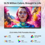 InnoView Large Portable Monitor 23.8inch FHD 1080P 144Hz USB-C, HDMI Computer Display HDR 100% sRGB IPS Gaming Monitor W/180°Adjustable DC Eyes Care Stand for Laptop PC MAC Phone PS4 Xbox Switch