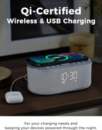 Odokee Wireless Charging Alarm Clock Radio: Qi Certified Fast Wireless Charger for iPhone Samsung - 10W Stereo Bluetooth Speaker - Dimmable Digital Clock with FM Radio for Bedroom Gray