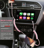 USB C to C Cable 6FT, 2Pack Coiled USB C Fast Charging Cable for Car, CarPlay iPhone USB-C Cable/Android Auto USB C Cord, USB Type C Cable for iPhone 17/16/15/Pro Max/Samsung Galaxy S23 and More-Pink