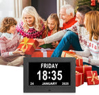 Irednolw Black Clock with Day and Date for Elderly Dementia Patients-Large Number Digital Clocks for Seniors-Digital Calendar Day Clock for Seniors Large with 12 Alarms, Auto Dimming