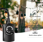 HBN Outdoor Light Timer Waterproof, Weatherproof Photocell Dusk to Dawn Light Sensor,2/4/6/8 Countdown Timer, 1 Grounded Outlet for Christmas Lights，Hallowen Deceration，1875W 15A 1/2HP
