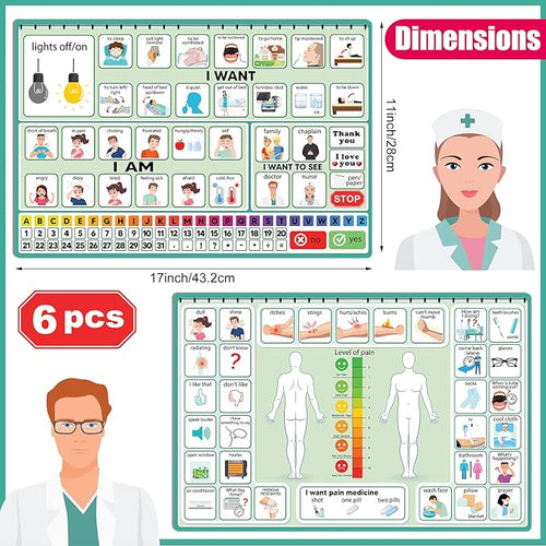 6 Pcs Communication Board for Nonverbal Adults Aphasia Colorful Picture Symbol Communication Cards for Patients Children(Green)