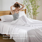 Bedsure Queen Sheet Set, Cooling Sheets for Queen Size Bed Set, Rayon Derived from Bamboo, Breathable & Soft, Deep Pocket Up to 16 Inches, Hotel Luxury Silky Bedding for Hot Sleepers, White