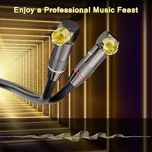 Right Angle RCA Cable 40 FT, 90 Degree 2RCA to 2RCA Stereo Audio Cable, Zinc Alloy Shell, Gold-Plated Plug, 2 RCA Audio Cord, for Home Theater, Subwoofer, HDTV, Amplifier, Hi-Fi System, Car, Speaker