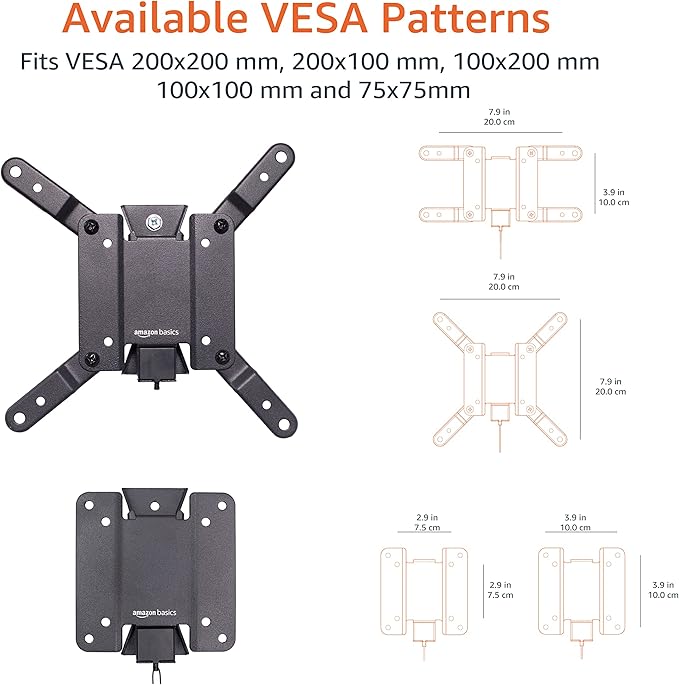Amazon Basics Tilt TV Wall Mount fits 12-40 inch TVs and VESA 200x200, Black