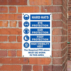 Brimar - 12" x 18" - The Required PPE Must Be Worn Sign - .055″ Polyethylene Plastic - International Mandatory Symbols - Easy Installation