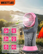 WESTTREE Portable Misting Fan with Large Battery Fan-Rechargeable Outdoor Misting Cooling Fans with 2L Water Tank,RGB Lights,4 Speeds & Spray Modes-for Patio, Camping, Beach, Workshop (Gray-Pink)