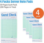 4 Pack Green Guest Checks Books for Servers Server Note Pads, Waiter Checkbook, Waitress Notepad for Restaurants, Paper Checks 50 Sheets/Pack, 200 Total Tickets