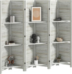HOMCOM Room Divider, 6 Panel 67" Tall Wood Privacy Screen with 3 Display Shelves, and Folding Storage for Bedroom or Home Office, Distressed White