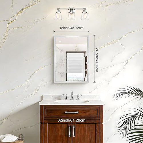 18x24 Silver Bathroom Mirror, Brushed Silver Rectangular Mirror for Wall, 0.6" Thickened Deep Frame Mirrors for Bathroom Sink, Shatterproof Tempered Glass, Antirust, Horizontally or Vertically