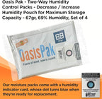OasisPak 69% RH Two-Way Humidity Control Packs (4 Pack) - 67 Gram Packs | Maintain Humidty, Freshness, Flavors & Aromas | Salt-Free, Leak-Proof Moisture Absorbers for Storage Cases & Containers